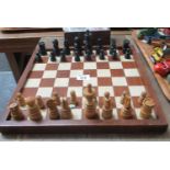 Wooden Teak Chess Board, with a complete set of Boxwood chess pieces (Staunton Style) (B.P. 21% +