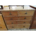 19th century pine straight front chest of two short and three long drawers, standing on baluster