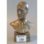 Hollow Brass Cast Bust of Adolf Hitler on Square Base.