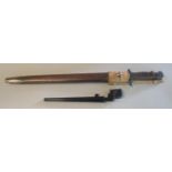 WWI Period British Enfield Bayonet, having Fullered Blade and Wooden Grips, the Blade marked