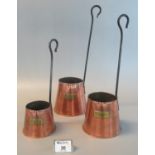 Set of three copper and brass graduated cider measures. (3) (B.P. 21% + VAT)
