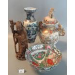 Group of Oriental items to include a modern Chinese porcelain vase decorated in Japanese style, a