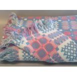 Welsh blue, pink, and white carthen blanket. (B.P. 21% + VAT)