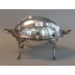 Good quality silver plated two-handled bacon warmer on paw feet by Harrison Brothers & Howson. (B.P.