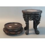 Miniature Chinese padouk carved marble top fish tank stand, together with a Chinese hardwood