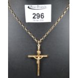 9ct gold crucifix pendant on 9ct gold chain. Approx weight 4.7 grams. (B.P. 21% + VAT)