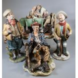 Collection of Capodimonte and Capodimonte style figures and figure groups, to include tramp on a