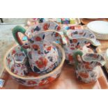 5 Graduated Imari Style Jugs together with an Imari Style Jug and Basin - marked Ironstone China