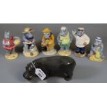 Collection of six Beswick Hippos on Holidays figurines, together with a Beswick study of a