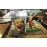 Collection of Betty Boop items to include two glass top lamp tables, Betty Boop figurine, and framed