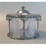 Victorian silver plated and cut glass lidded sugar bowl of oval form with star-cut base. (B.P. 21% +