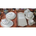 Two trays of Wedgwood 'Ice Rose' part teaware to include: 5 teacups and 6 saucers, 6 bowls , 3 tea