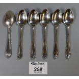 Set of six silver teaspoons. Sheffield, 1925. 2.2oz troy approx. (B.P. 21% + VAT)