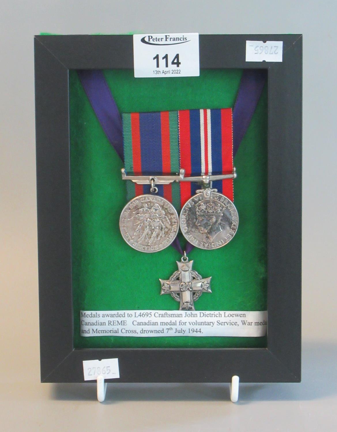 Canadian Medal Trio to include Medal for Voluntary Service, War Medal and Memorial Cross, awarded to