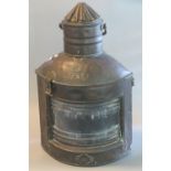 Brass and copper ships portside lantern with clear glass lens marked 222. 58cm high approx. (B.P.