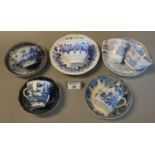Group of Spode blue and white transfer printed cups and saucers and others to include Chinese, Van