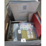 Stamps, large selection in box on pages, small album, cards, packets and loose. Many 100's of all