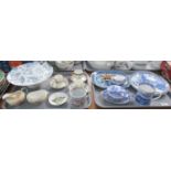 Two trays of assorted china to include a pair of Royal Worcester Bacchanal coffee cans and