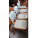 Set of 4 mid-century Teak bentwood, curved back kitchen chairs, with leather finish upholstery on