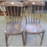 Pair of 19th century beech, ash and elm stick back kitchen chairs. (2) (B.P. 21% + VAT)