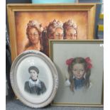 Modern portrait study of 'The Three Graces', a pastels portrait of a little girl, and a portrait