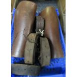 Pair of leather gaiters, together with some vintage leather belts. (B.P. 21% + VAT)