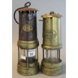 Thomas & Williams of Aberdare brass miner's safety lamp in used condition, together with another