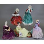 Five Royal Doulton bone china figurines to include 'Blithe Morning', 'Christmas Day 2001', '