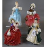 Four Royal Doulton bone china figurines, 'Autumn Breezes', 'Elegance', 'Enchantment', and 'The