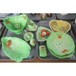 Two trays of Carlton ware items in the form of lettuce leaves and other items to include bowls,