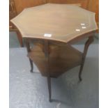 Edwardian mahogany inlaid hexagonal lamp table with under tier. (B.P. 21% + VAT)