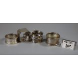 Four silver napkin rings in various designs. Approx weight 2.9 oz. (B.P. 21% + VAT)