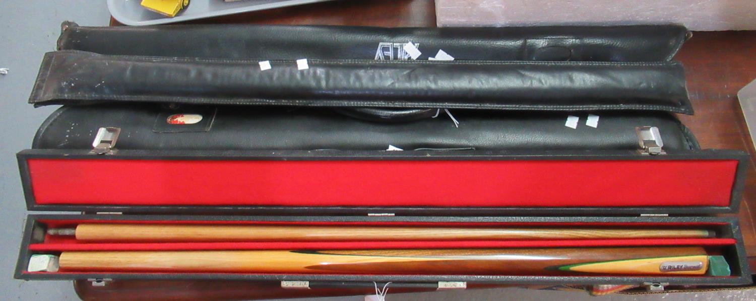 A Collection of 3 Riley Snooker Cues (one marked Burwat) in original cases together with a BCE 2