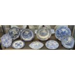 Group of Spode blue and white transfer printed plates to include Caramanian pattern, The Font