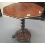 19 Century mahogany octagonal lamp table on barley twist pedestal, circular moulded base and
