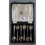Cased set of six silver teaspoons. Birmingham hallmarks. 2.73oz troy approx. Box marked H.M The