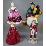 Royal Doulton bone china figurine 'The Old Balloon Seller', together with a Coalport Ladies of