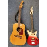 Kay six string electric guitar with case, together with a Fender Redondo six string acoustic guitar.