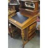 Late Victorian Davenport Desk, having mirrored gallery with fitted drawers, slope front, standing on