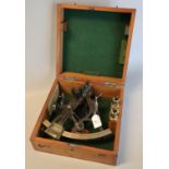 McMillan & Talbott oxidised metal sextant in fitted mahogany box having two additional brass