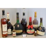 Collection of alcoholic spirits to include Armagnac including Demontal and fine champagne Cognac