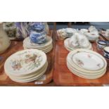 Two trays of china to include a collection of Sarregumines French plates, blue and white Cauldon