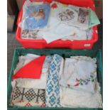 Two boxes of assorted tableware, doilies, etc. (B.P. 21% + VAT)