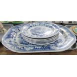 Set of six 19th century blue and white transfer printed Dilwyn Swansea plates, cows crossing a