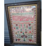19th century Welsh needlework sampler by Sarah Williams of Pennant School with text in Welsh. 61 x