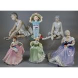 Collection of china figurines to include Royal Doulton 'Invitation', Royal Doulton 'Make Believe',