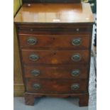 Small mahogany regency style bow front chest of 4 drawers on bracket feet. 49 x 39 x 69 approx. (B.