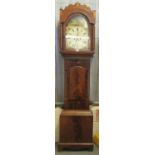 Victorian mahogany eight day two train long case clock, the painted Roman face marked Davies,