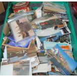 Postcards box with mixed selection of all world cards, topographical, ships, etc. 100's. (B.P. 21% +