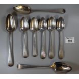 Three Georgian silver serving spoons by Duncan Urquhart & Naphtali Hart London 1797. Together with